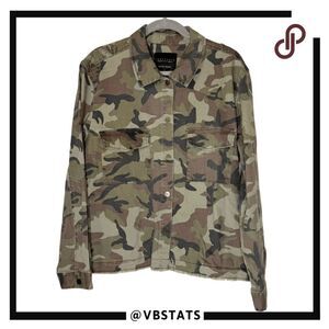 Sanctuary Womens Camouflage Snap Front Raw‎ Hem Jacket Shacket Green XL